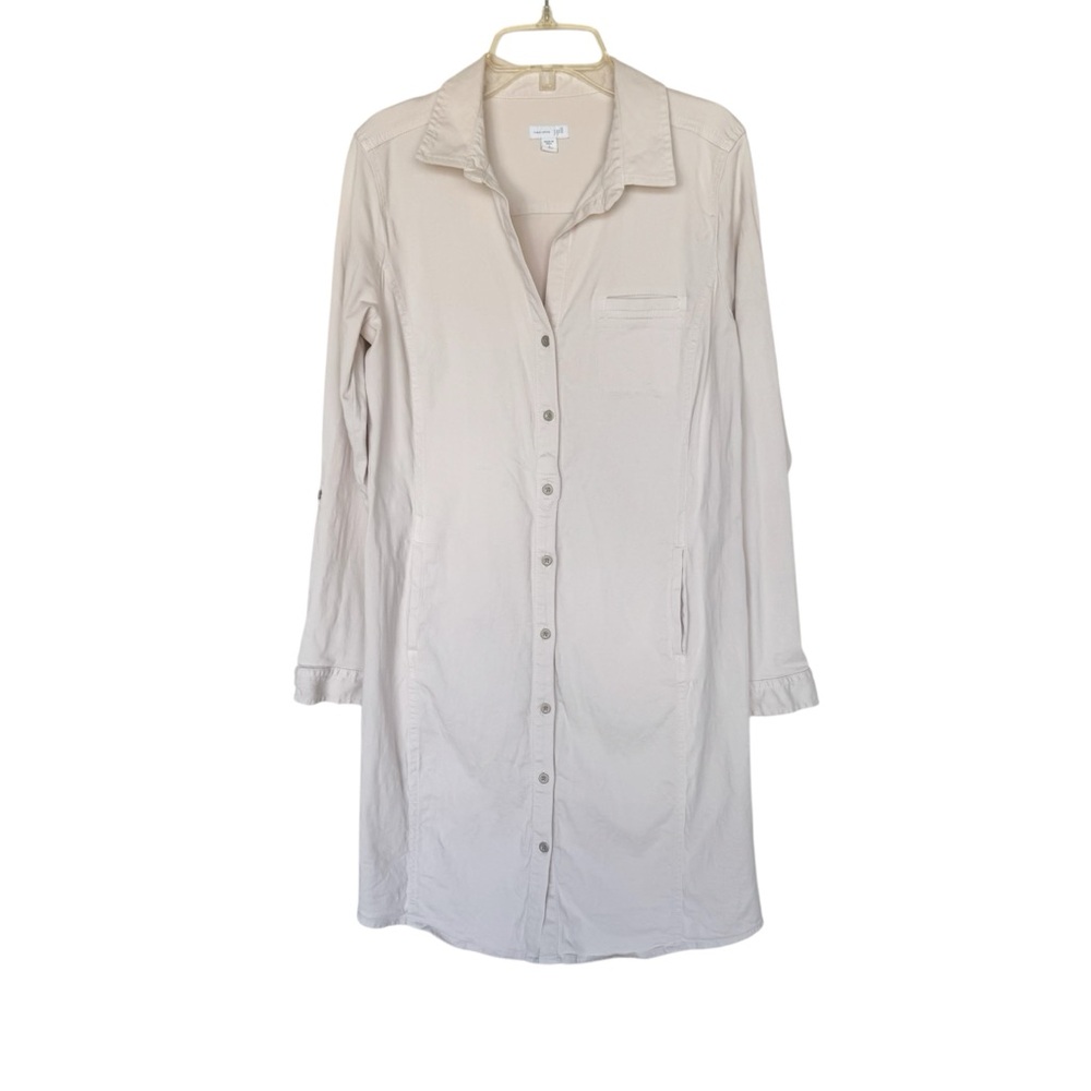 J. Jill Live In Chino Button Front Tab Sleeve Shirt Dress Cream